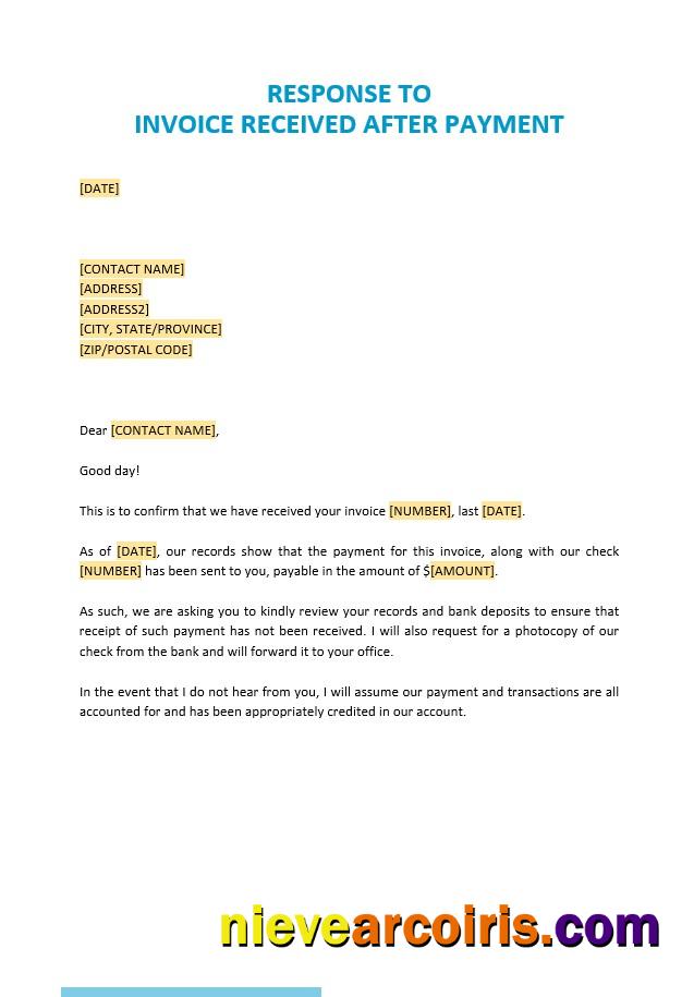 Free Response to Invoice Received after Payment